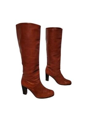 Felipe Brown Leather Knee-High Pull-On Riding Boots Women's 8B, Made In Italy